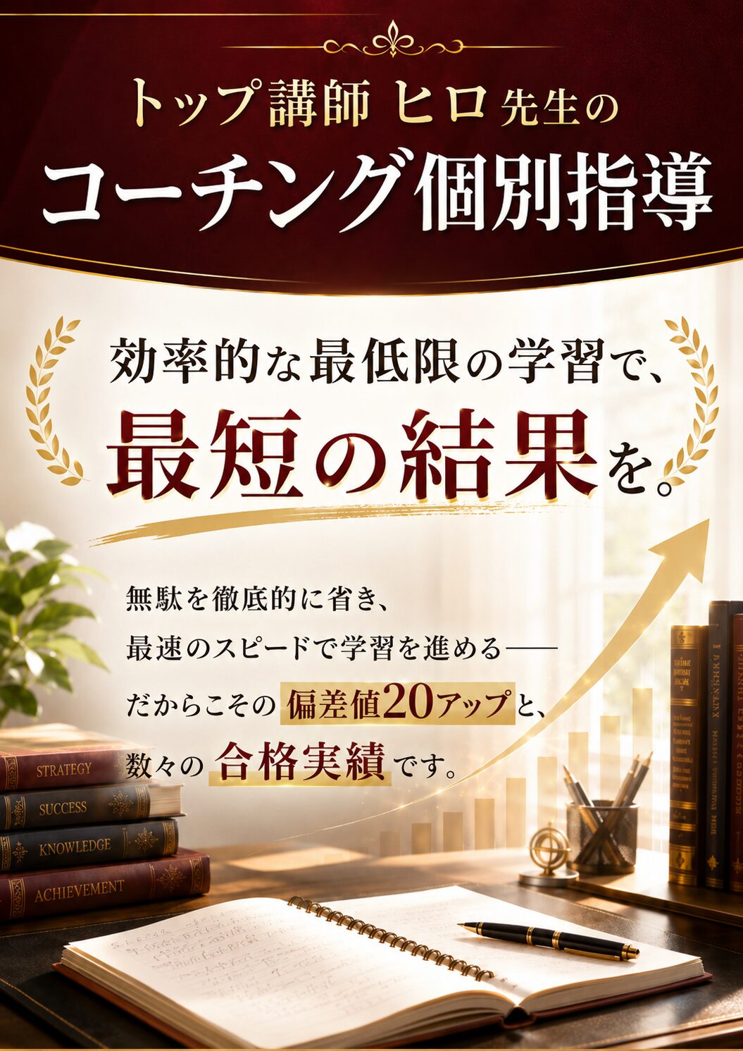 トップ講師ヒロ先生のコーチング個別指導 — 効率的な最低限の学習で、最短の結果を。偏差値20アップと数々の合格実績